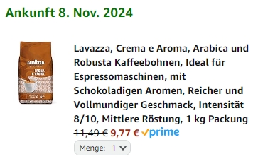 Amazon: "Lavazza Crema e Aroma" für 9,77 Euro