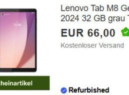 Ebay: „Lenovo Tab M8“ refurb für 59,40 Euro frei Haus