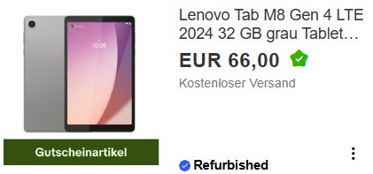 Ebay: "Lenovo Tab M8" refurb für 59,40 Euro frei Haus