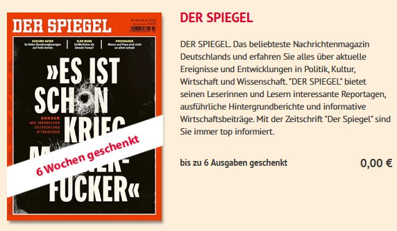 Gratis: "Der Spiegel" sechs Wochen zum Nulltarif frei Haus