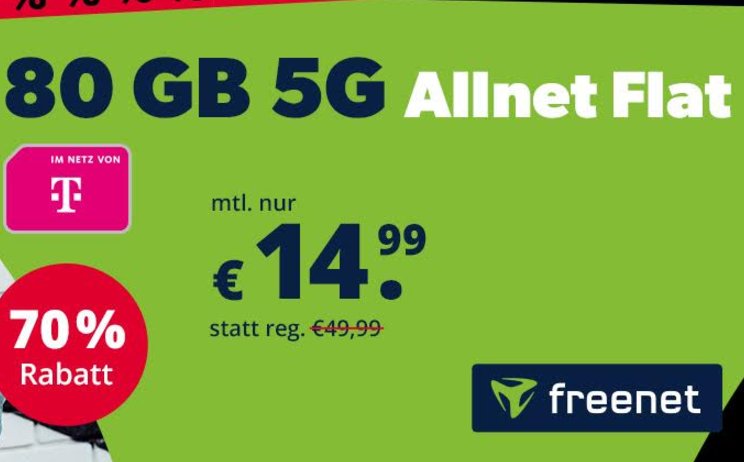 Knaller: 80 GByte 5G-Daten im Telekom-Netz für 14,99 Euro