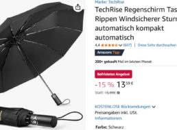 Amazon: Sturmfester TechRise Regenschirm für 13,59 Euro