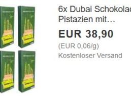 Ebay: Dubaischokolade im Sechserpack für 38,90 Euro frei Haus