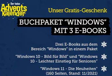 Gratis: eBooks zu "Windows 10 / 11" im Heise-Adventskalender