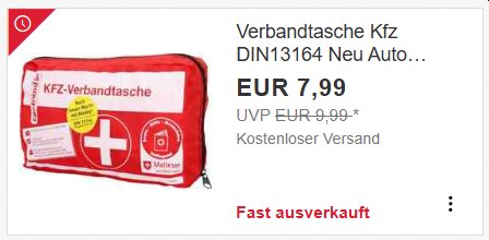 Ebay: Kfz-Verbandstasche nach neuer Norm für 7,99 Euro