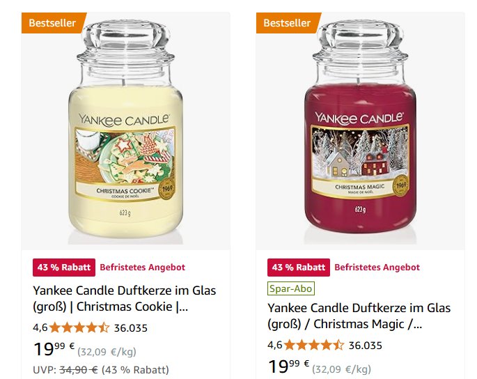 Amazon: "Yankee Candle Duftkerze Christmas Magic" für 19,99 Euro