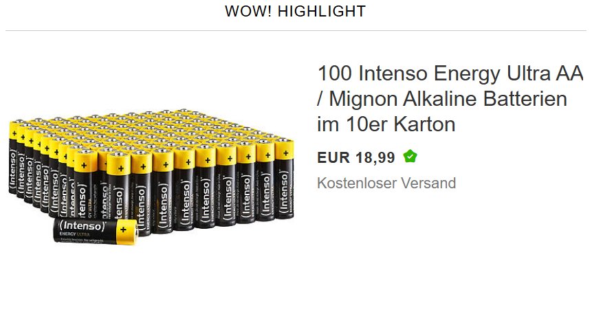 Ebay: 100er-Pack AA-Batterien für 18,99 Euro frei Haus