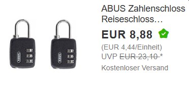 Ebay: Abus-Zahlenschloss im Doppelpack für 8,88 Euro