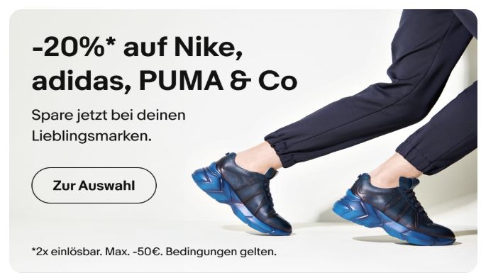 Ebay: Mode von Nike, Adidas, Puma & Co. mit 20 Prozent Rabatt