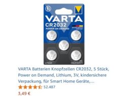 Amazon: Varta CR2032 Knopfzelle im Fünferpack ab 3,32 Euro