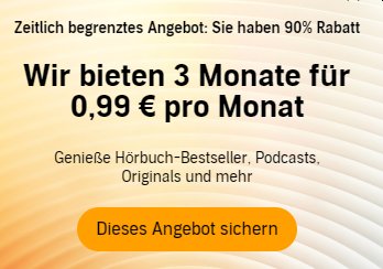 Audible: 3 Monate für jeweils 99 Cent statt 9,95 Euro