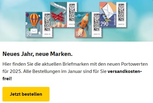 Deutsche Post: Ergänzungsmarken fürs neue Porto mit Gratis-Versand