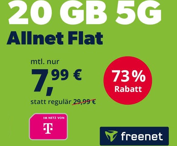 Telekom-Netz: 20 GByte 5G-Daten für 7,99 Euro/Monat