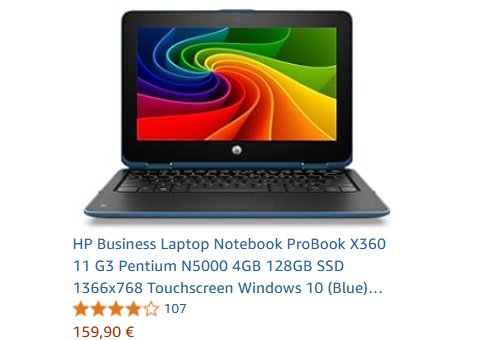 Amazon: "HP ProBook X360" mit Touch-Display renewed für 159,90 Euro