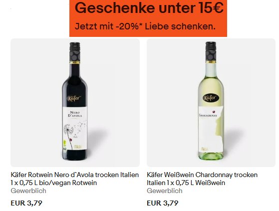 Käfer: Rotwein mit Bio-Siegel für 3,03 Euro