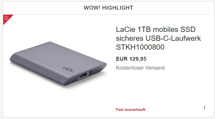 Ebay: Externe SSD von LaCie für 119,95 Euro frei Haus