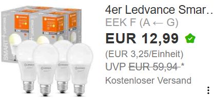 Ebay: Viererpack smarte LED-Birnen für 12,99 Euro