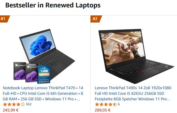 Lenovo: ThinkPad T470 Renewed für 245,99 Euro frei Haus