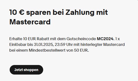 Ebay: 10 Euro Rabatt bei Zahlung mit Mastercard