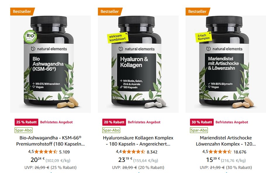 Amazon: "Natural Elements"-Produkte mit Rabatt