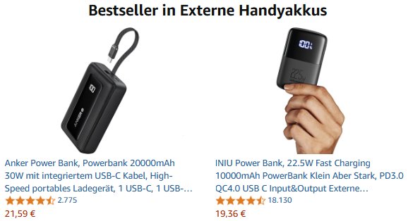 Amazon: Kleine Iniu Powerbank mit 10.000 mAh für 19,36 Euro