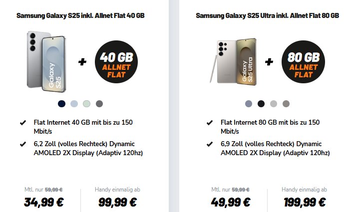 Klarmobil: Samsung Galaxy S25 mit Vodafone-Vertrag zu Tiefstpreisen