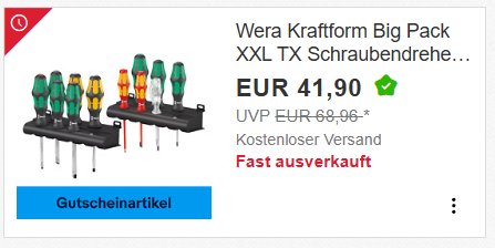 Ebay: Schraubendreherset von Wera für 37,71 Euro