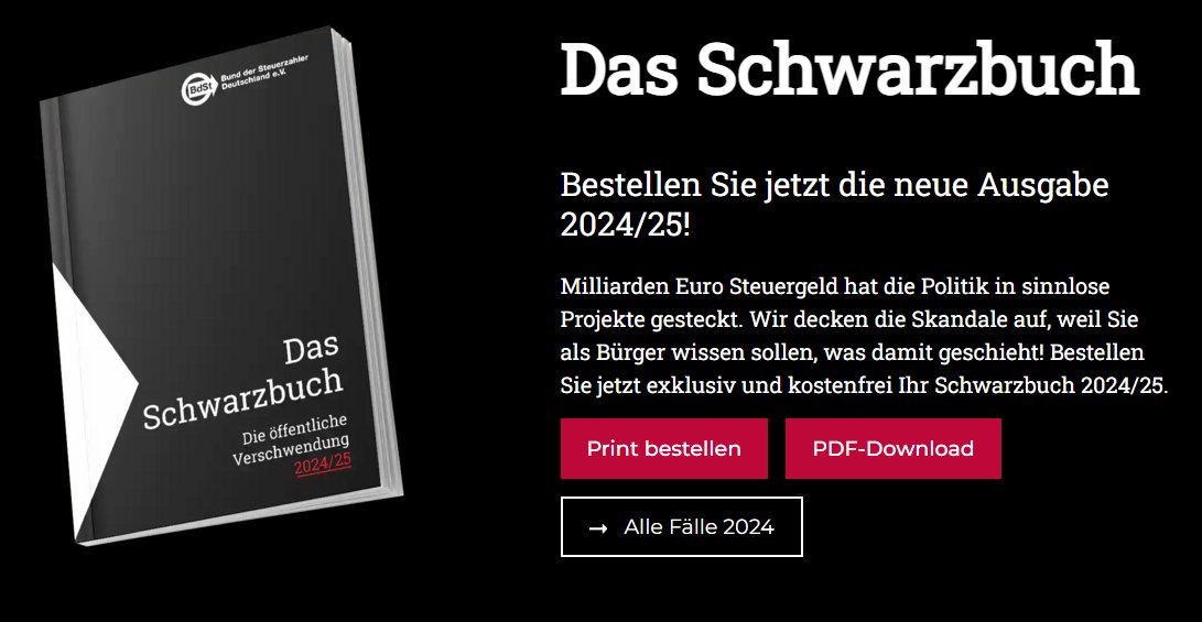 Gratis: Schwarzbuch 2024/2025 vom Bund der Steuerzahler frei Haus