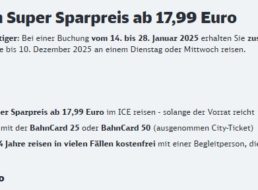 Bahn: Super-Sparpreis mit 20 Prozent Extra-Rabatt