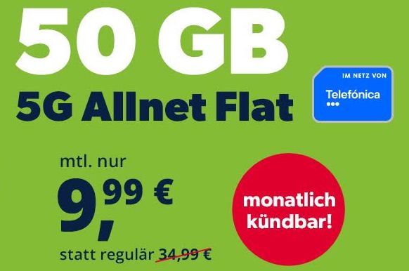 Freenet: Monatlich kündbare 50 GByte 5G-Volumen für 9,99 Euro