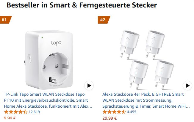 Amazon: Viererpack Alexa-Steckdosen für 29,99 Euro