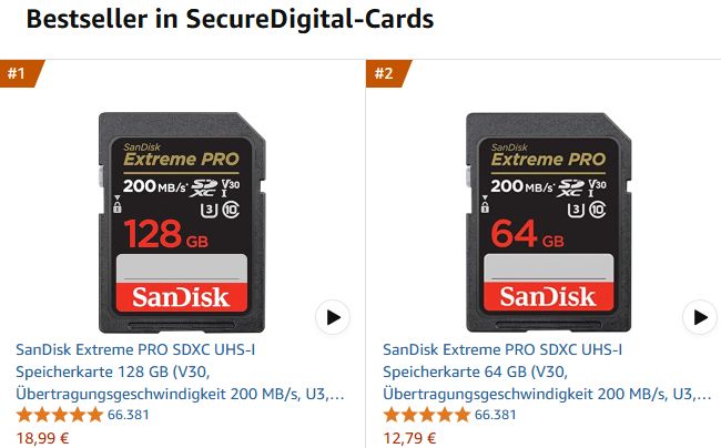 Amazon: SanDisk Extreme PRO SDXC mit 128 GByte für 18,99 Euro