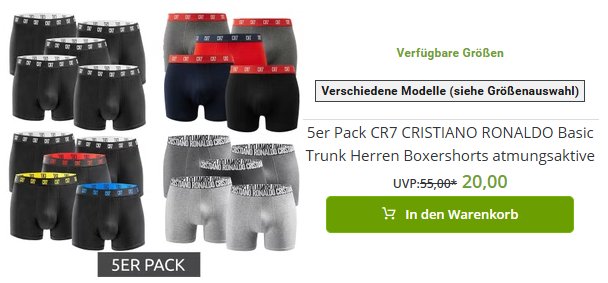 Outlet46: 5er-Pack Boxershorts von CR7 für 20 Euro