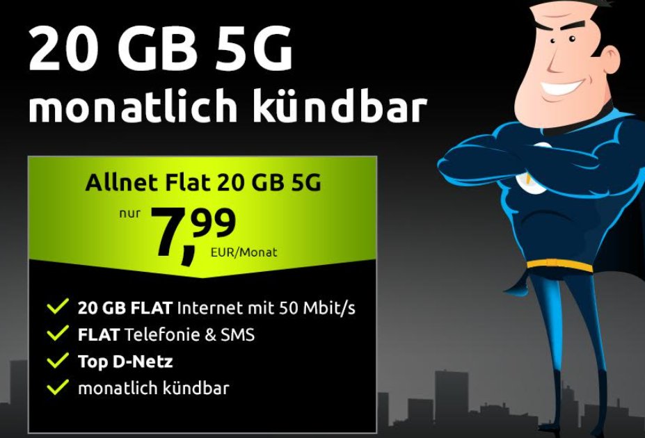 Crash: Monatlich kündbare Flat mit 20 GByte 5G-Daten für 7,99 Euro