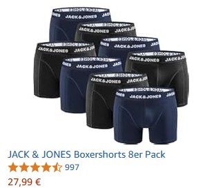 Jack&Jones: Boxershorts im Achterpack für 27,99 Euro via Amazon