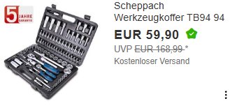 Ebay: Werkzeugkoffer Scheppach TB94 für 53,91 Euro