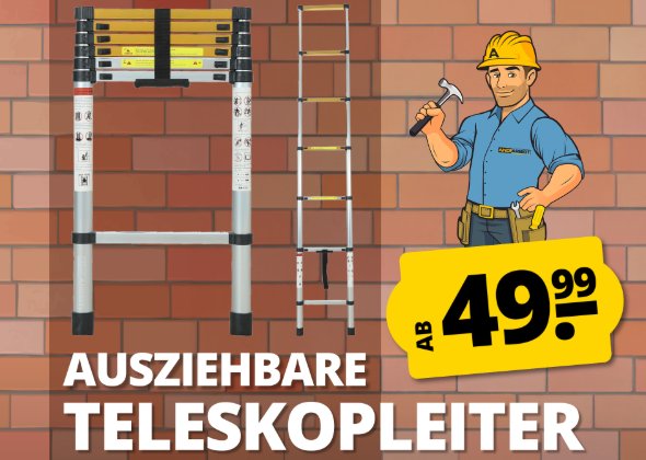 Sportspar: Teleskopleiter mit 2,6 Meter Höhe für 49,99 Euro