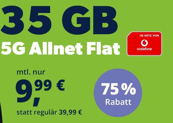 Vodafone-Netz: 35 GByte 5G-Daten für 9,99 Euro / Monat