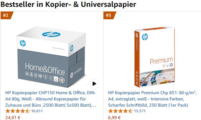 Amazon: 5er-Pack HP-Kopierpapier für 23,81 Euro