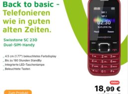 Völkner: Dualsim-Handy „Swisstone SC 230“ mit über sieben Tagen Akkulaufzeit für 18,99 Euro