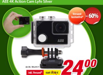 Völkner: 4K-Actioncam AEE Lyfe Silver 1022 für 24 Euro frei Haus