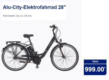 Aldi-Nord: Elektrofahrrad mit bis zu 120 Kilometer Reichweite für 999 Euro