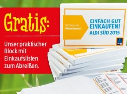 Aldi-Süd: Kostenloser Block mit Einkaufslisten ab 11. April 2015