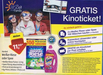 Gratis: Kinoticket zum Kauf von zwei Waschmittelpackungen bei Aldi-Süd