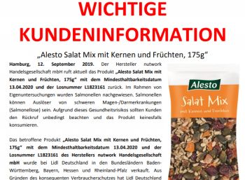 Salmonellen-Alarm: Lidl ruft "Salat Mix mit Kernen und Früchten" zurück