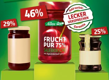 Allos verspricht das Geld zurück, falls dem Kunden sein "Frucht Pur 75%" nicht schmeckt. (Bild: Allos)