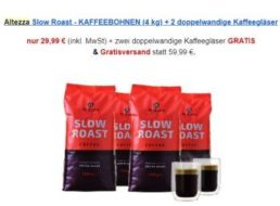 Kaffeevorteil: Vier Kilo Kaffeebohnen mit zwei Thermogläsern für 29,99 Euro