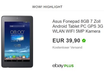 Asus: Fonepad mit 3G und WLAN für 39,90 Euro als B-Ware bei Ebay