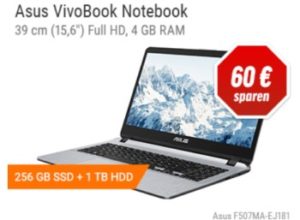 Notebooksbilliger: Einsteiger-Notebook von Asus mit Gutschein für 209 Euro 