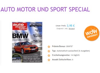 Mini-Abo: 6 x "Auto Motor und Sport" mit automatischem Ende für 3,95 Euro